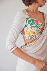 WOMEN'S WHITE MODAL SATIN AABHA BLOUSE