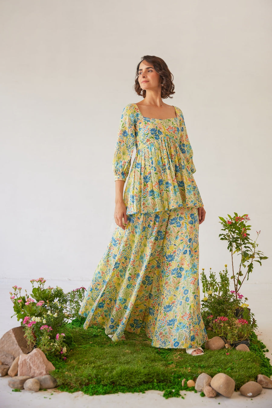WOMEN'S YELLOW MOSS REGALIA GHARARA SET