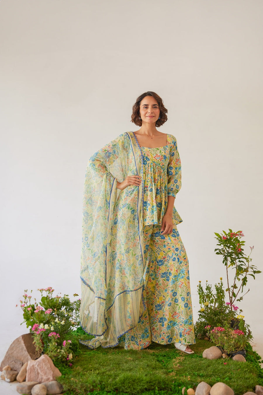 WOMEN'S YELLOW MOSS REGALIA GHARARA SET