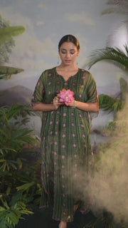 WOMEN'S GREEN CHIFFON LASYA KAFTAN