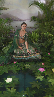 WOMEN'S GREEN MODAL SATIN & LUREX CHIFFON RIYAS BLOUSE