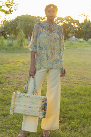 WOMEN'S PASTEL YELLOW - MULTICOLOR CHIFFON ELIVA TOP WITH SLIP