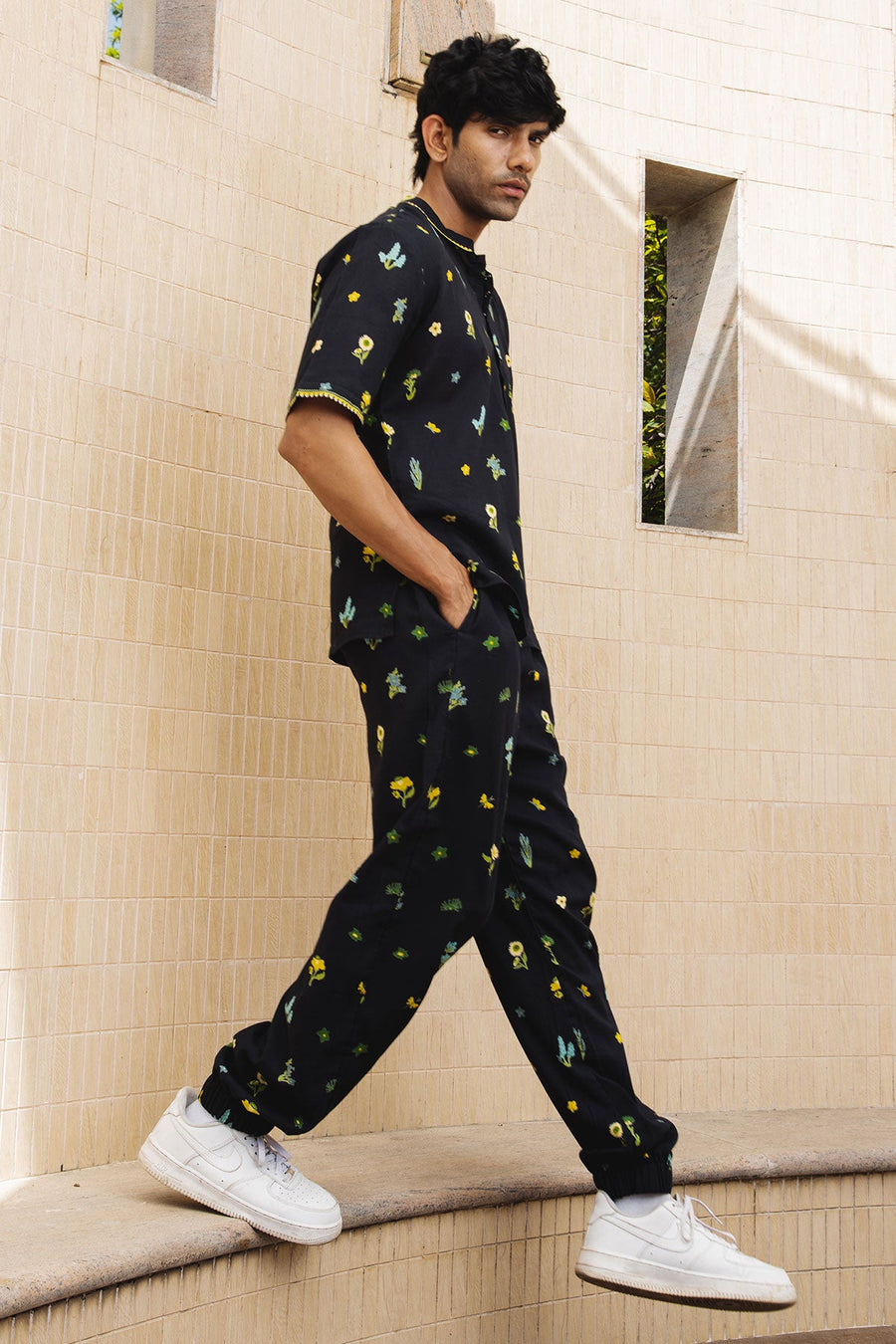 MENS WEAR BLACK COTTON MOSS PHOENIX CO-ORD SET