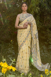 WOMEN'S PASTEL YELLOW - MULTI COLOR COTTON MOSS SERENITEE SAREE
