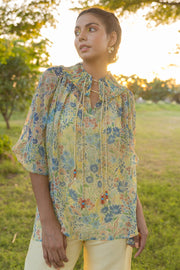 WOMEN'S PASTEL YELLOW - MULTICOLOR CHIFFON ELIVA TOP WITH SLIP