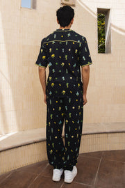 MENS WEAR BLACK COTTON MOSS PHOENIX CO-ORD SET