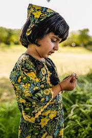 KID'S BLACK - MULTI COLOR COTTON MOSS PIXIE KURTA SET