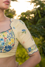 WOMEN'S PASTEL YELLOW - MULTICOLOR COTTON MOSS PARADISE LEHENGA SET