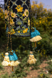 WOMEN'S BLACK - MULTICOLOR COTTON MOSS, COTTON VOILE VESTA POTLI