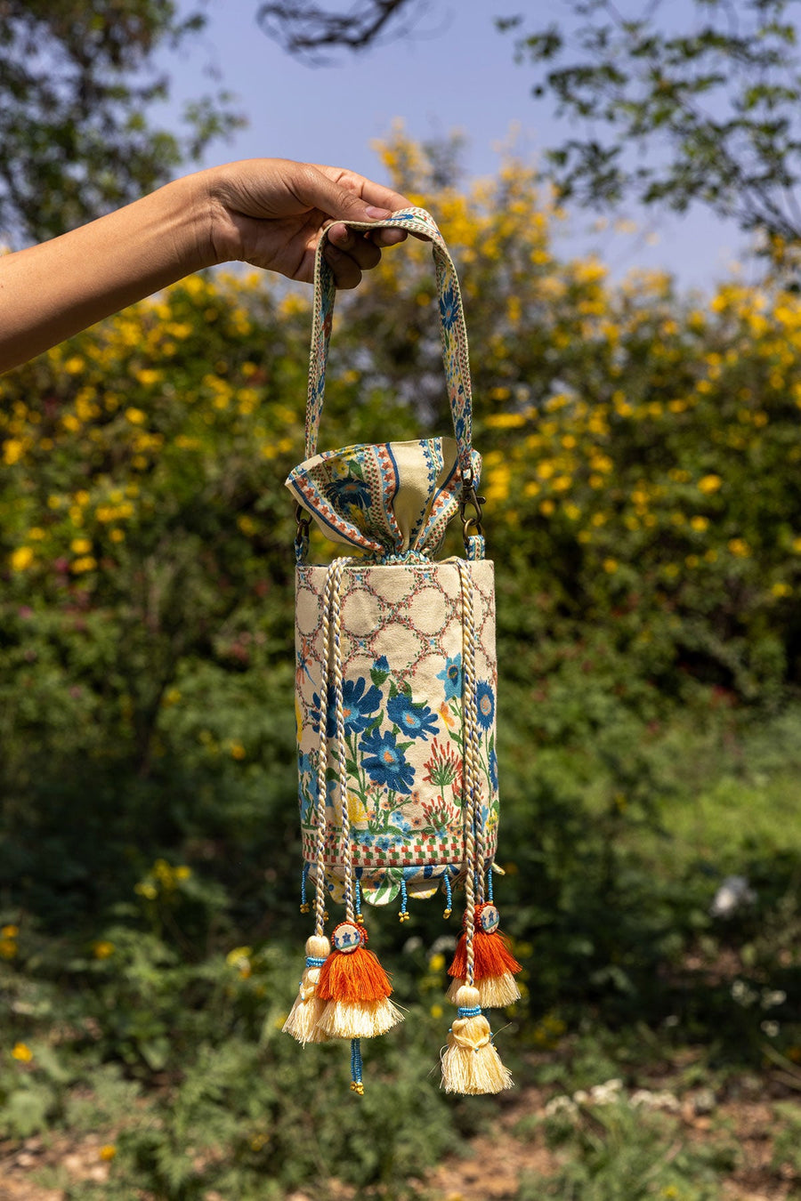 WOMEN'S PASTEL YELLOW COTTON MOSS, COTTON VOILE VENUS POTLI