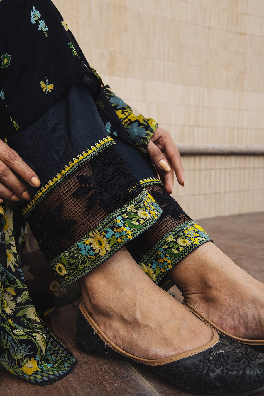 WOMEN'S BLACK - MULTICOLOR CHIFFON  STARDUST ANARKALI SET