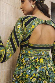 WOMEN'S BLACK - MULTICOLOR COTTON MOSS MIRAGE ANARKALI SET