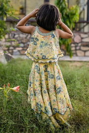 KID'S PASTEL YELLOW - MULTICOLOR CHIFFON ANGIE LEHENGA SET