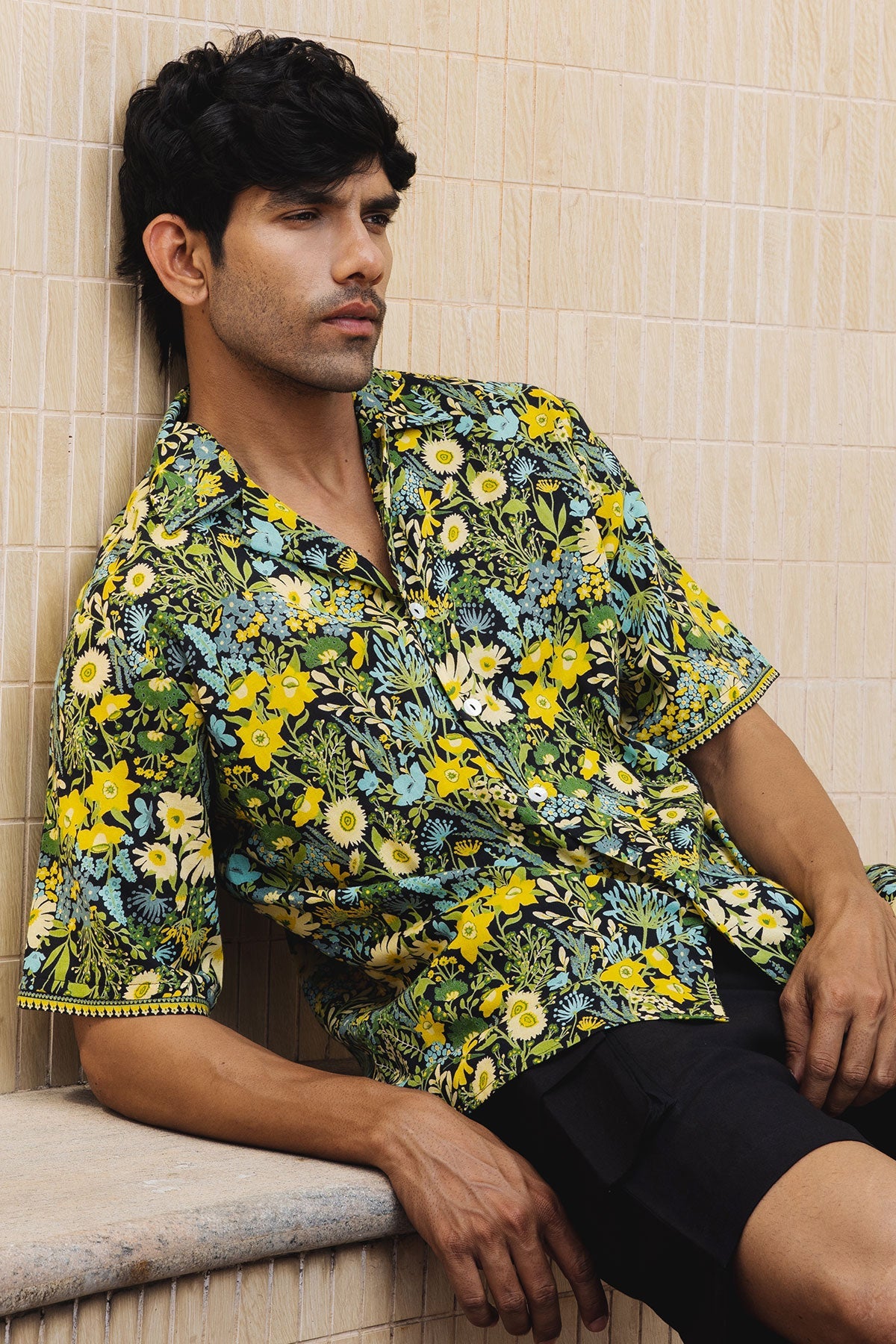 MEN'S BLACK - MULTICOLOR COTTON MOSS CEDRIC SHIRT
