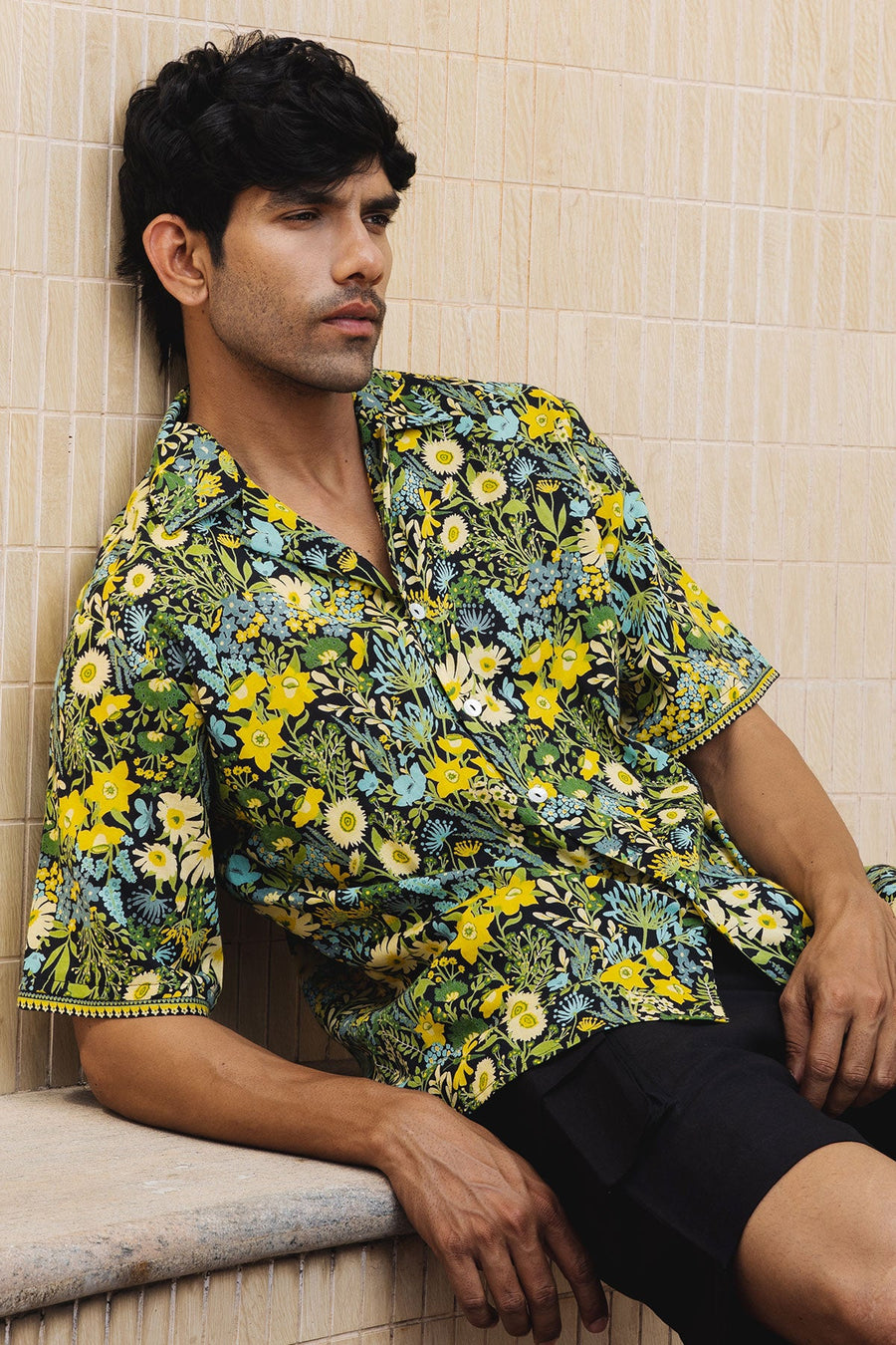 MEN'S BLACK - MULTICOLOR COTTON MOSS CEDRIC SHIRT