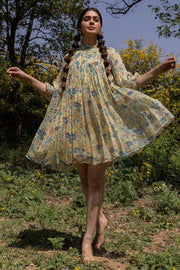 WOMEN'S PASTEL YELLOW - MULTI COLOR CHIFFON FIONNA SHORT DRESS
