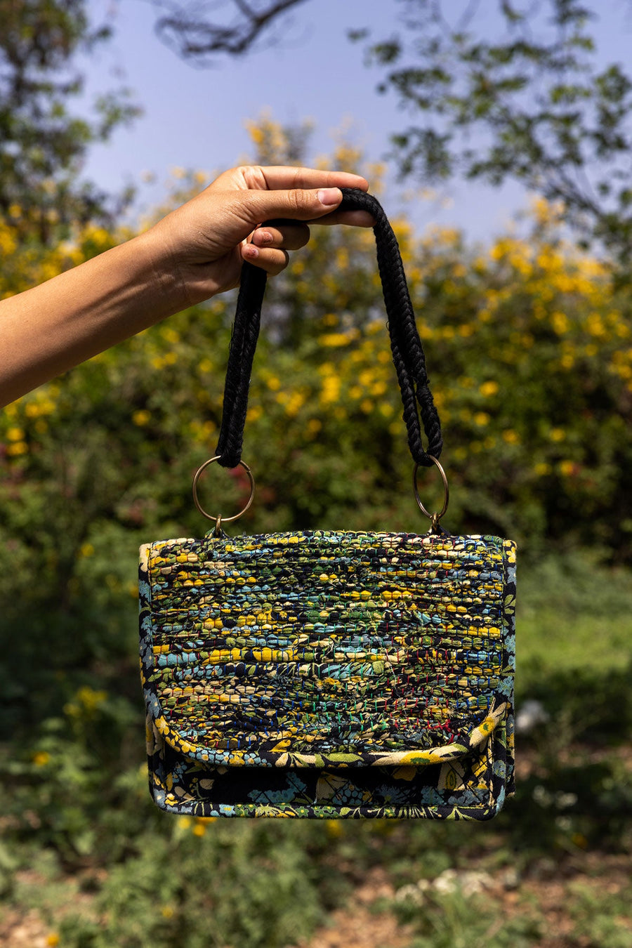 WOMEN'S BLACK - MULTICOLOR COTTON MOSS, COTTON VOILE HESTIA BAG