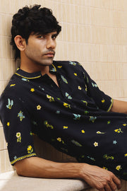 MENS WEAR BLACK COTTON MOSS PHOENIX CO-ORD SET