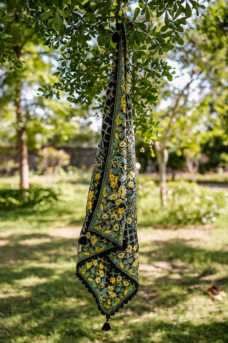 WOMEN'S BLACK - MULTICOLOR COTTON MOSS FREYA SCARF