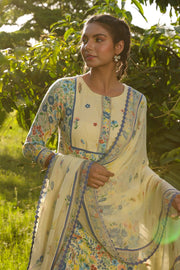WOMEN'S PASTEL YELLOW - MULTI COLOR COTTON MOSS OLIVIA STRAIGHT KURTA SET