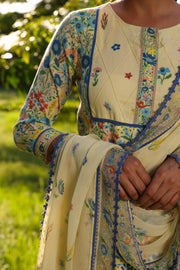 WOMEN'S PASTEL YELLOW - MULTI COLOR COTTON MOSS OLIVIA STRAIGHT KURTA SET