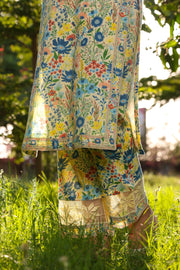 WOMEN'S PASTEL YELLOW - MULTI COLOR COTTON MOSS OLIVIA STRAIGHT KURTA SET