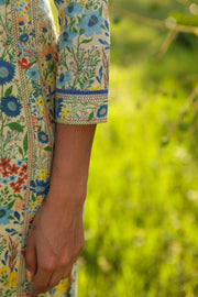 WOMEN'S PASTEL YELLOW - MULTI COLOR COTTON MOSS OLIVIA STRAIGHT KURTA SET