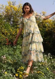 WOMEN'S PASTEL YELLOW - MULTI COLOR CHIFFON CHARMY DRESS