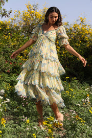 WOMEN'S PASTEL YELLOW - MULTI COLOR CHIFFON CHARMY DRESS