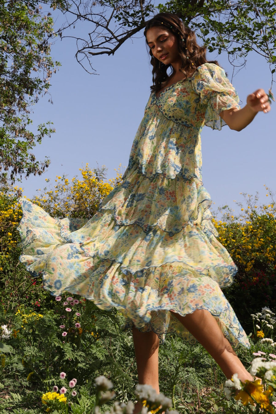 WOMEN'S PASTEL YELLOW - MULTI COLOR CHIFFON CHARMY DRESS