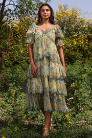 WOMEN'S PASTEL YELLOW - MULTI COLOR CHIFFON CHARMY DRESS