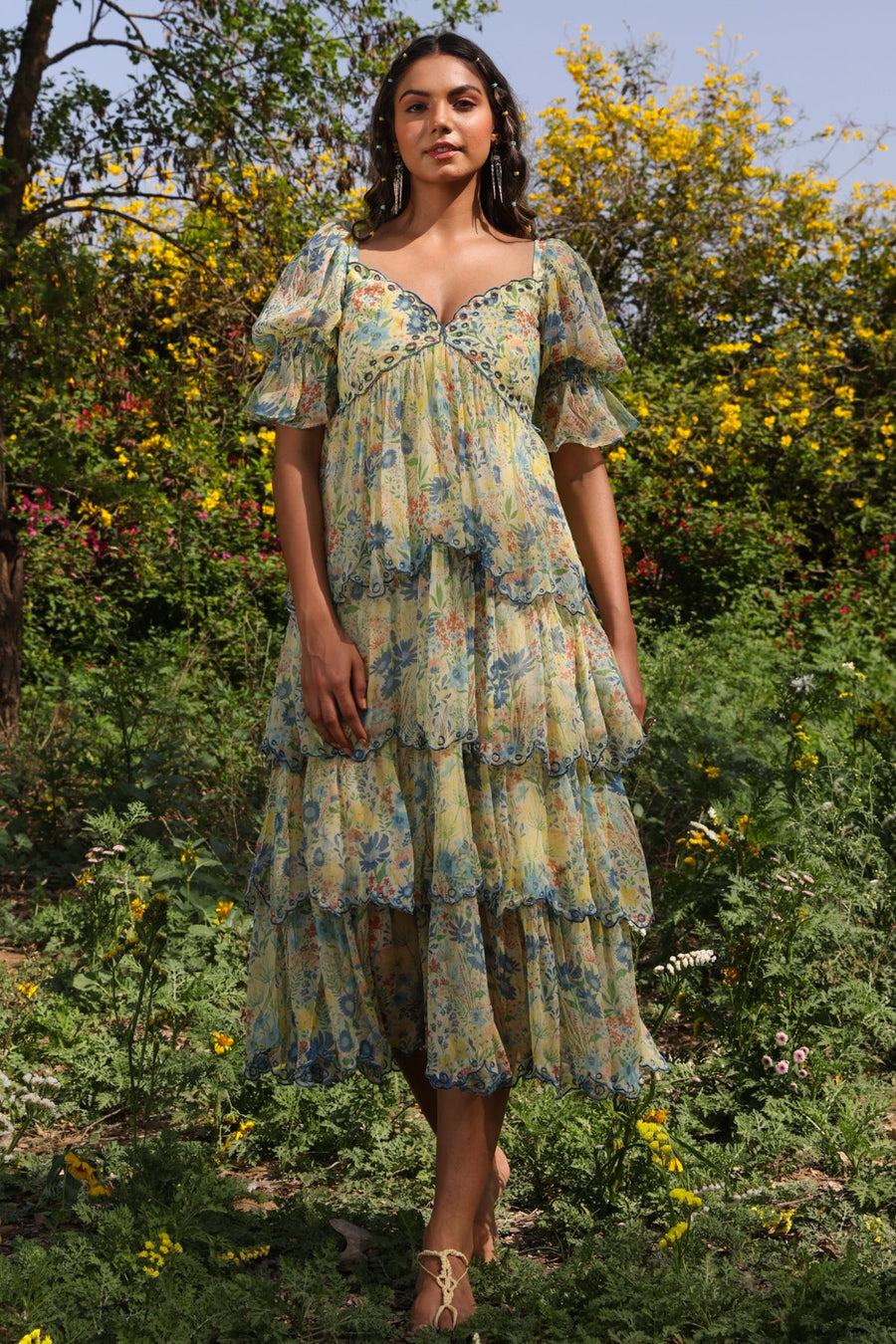 WOMEN'S PASTEL YELLOW - MULTI COLOR CHIFFON CHARMY DRESS