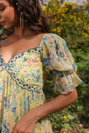 WOMEN'S PASTEL YELLOW - MULTI COLOR CHIFFON CHARMY DRESS