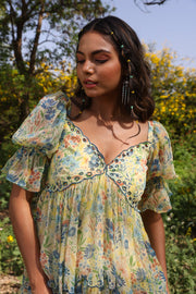 WOMEN'S PASTEL YELLOW - MULTI COLOR CHIFFON CHARMY DRESS