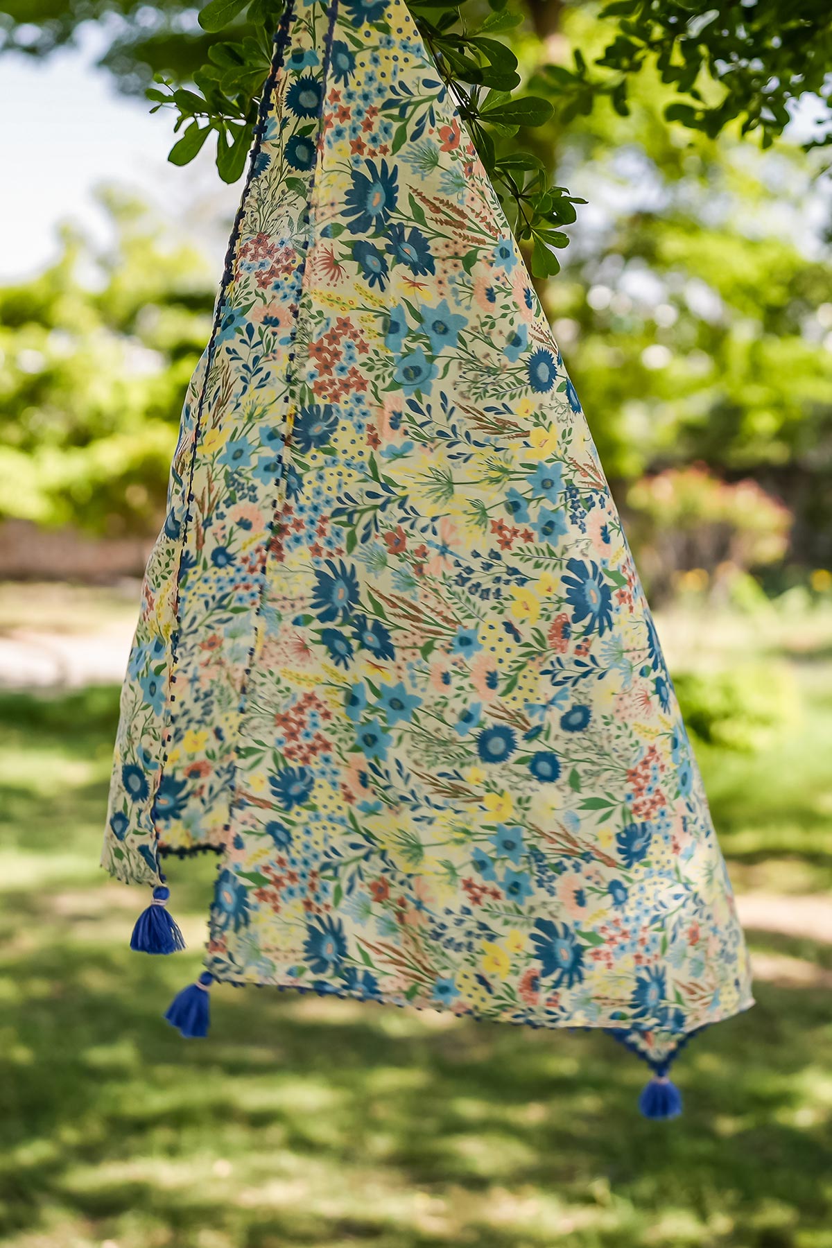 WOMEN'S PASTEL YELLOW - MULTI COLOR COTTON MOSS FERNA SCARF