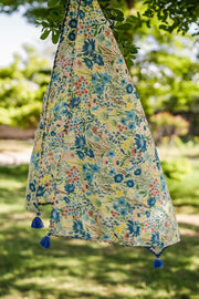 WOMEN'S PASTEL YELLOW - MULTI COLOR COTTON MOSS FERNA SCARF