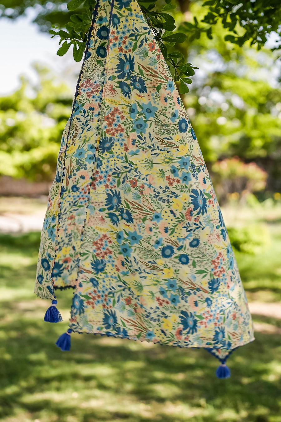 WOMEN'S PASTEL YELLOW - MULTI COLOR COTTON MOSS FERNA SCARF