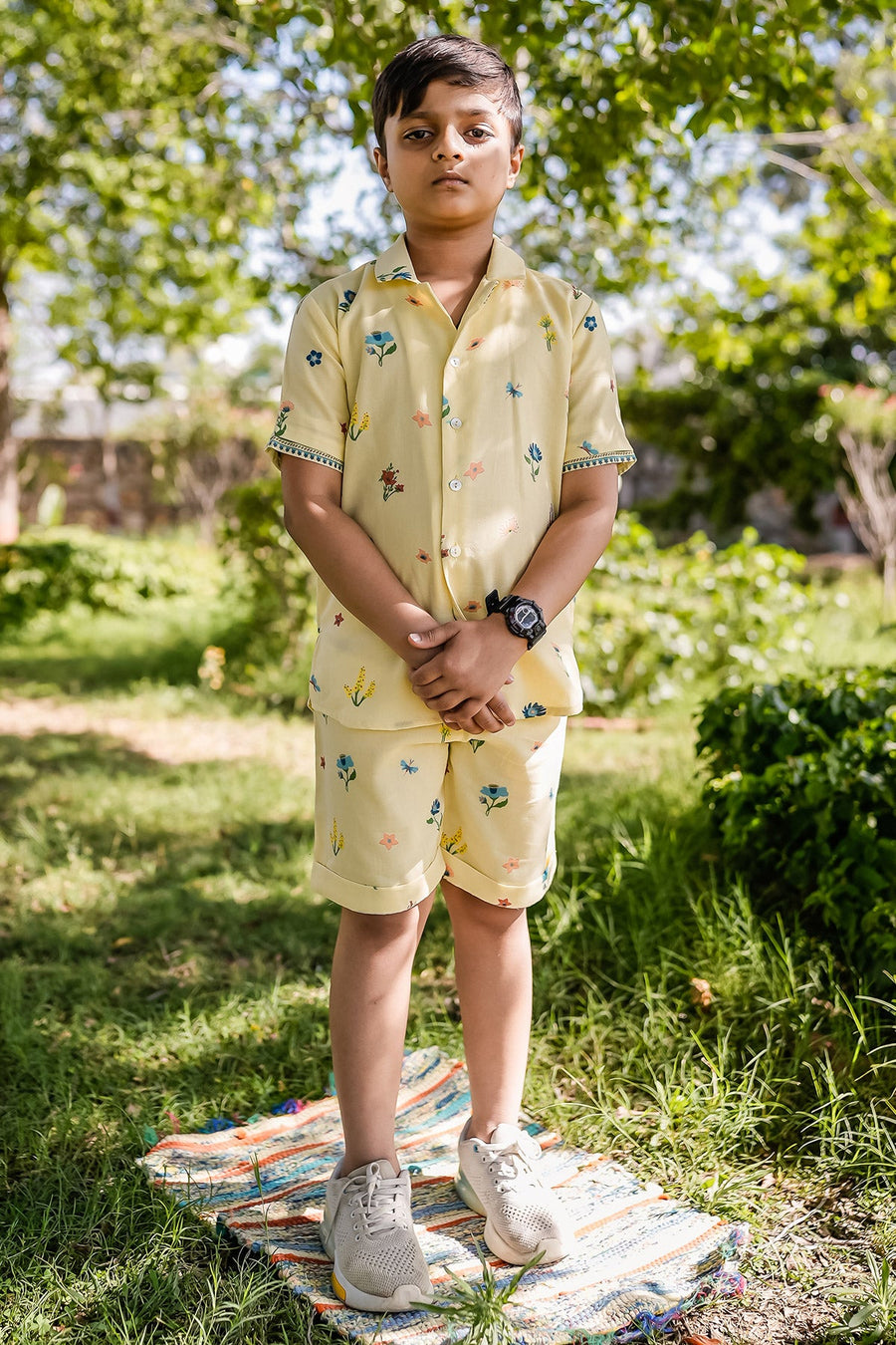 KID'S PASTEL YELLOW COTTON MOSS RUDY CO-ORD SET