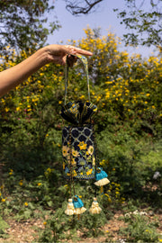 WOMEN'S BLACK - MULTICOLOR COTTON MOSS, COTTON VOILE VESTA POTLI