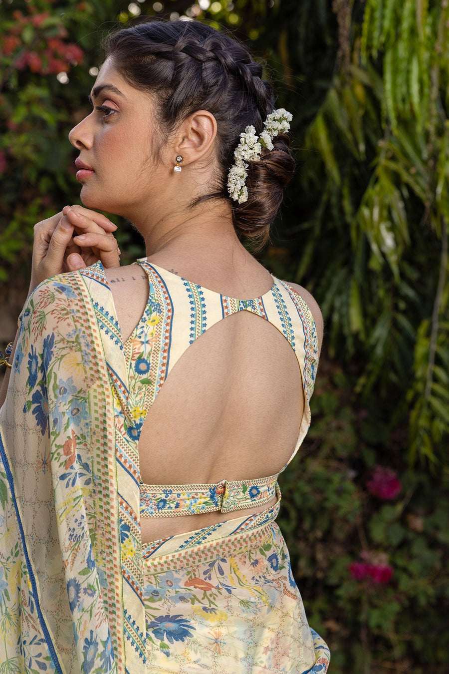 WOMEN'S PASTEL YELLOW - MULTI COLOR CHIFFON ELIANA SAREE