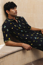 MENS WEAR BLACK COTTON MOSS PHOENIX CO-ORD SET
