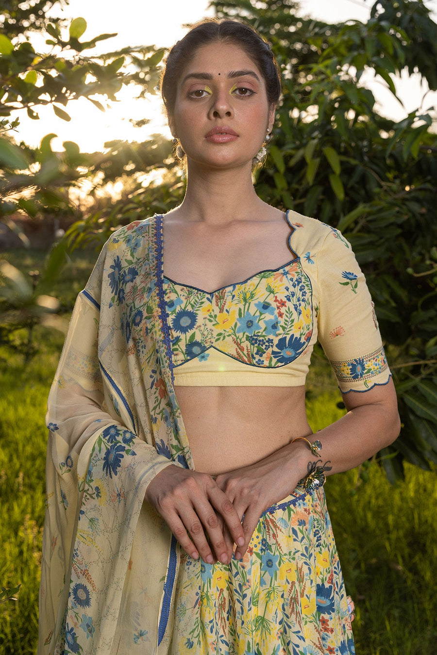 WOMEN'S PASTEL YELLOW - MULTI COLOR COTTON MOSS JOVIE BLOUSE