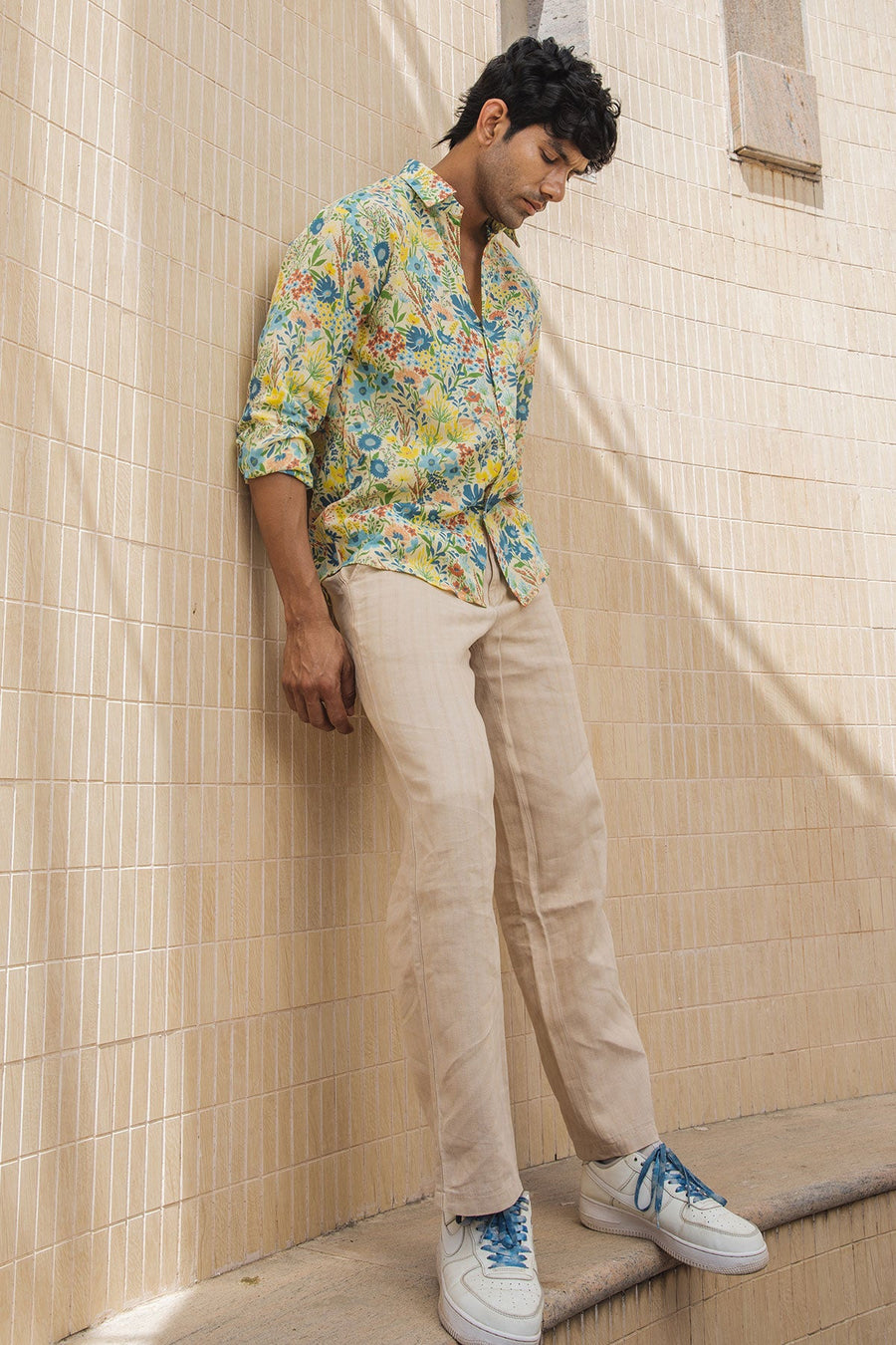 MEN'S PASTEL YELLOW - MULTICOLOR COTTON MOSS LIRIO SHIRT