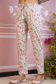 WOMEN'S PINK AND WHITE COTTON MELLOW KURTA SET