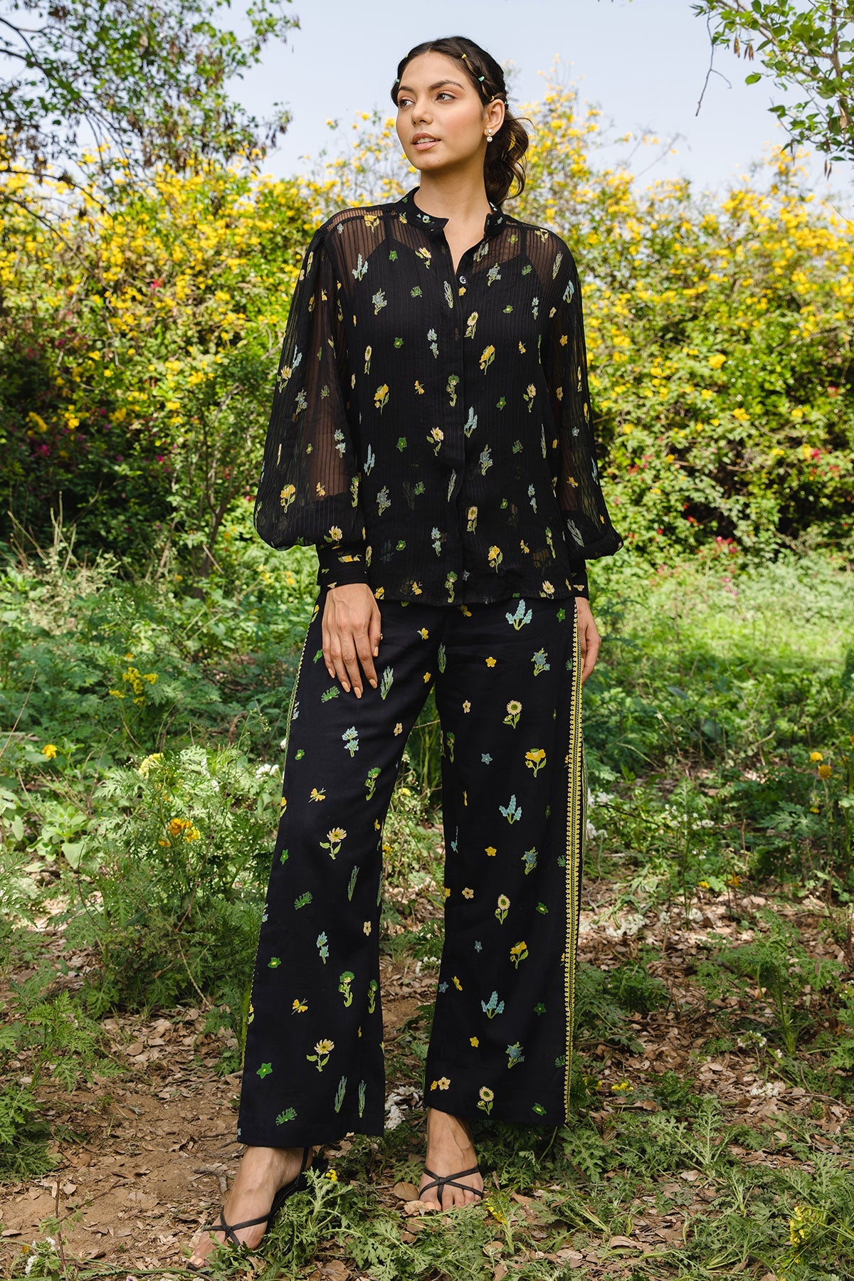 WOMEN'S BLACK - MULTICOLOR COTTON MOSS FELLA PANTS