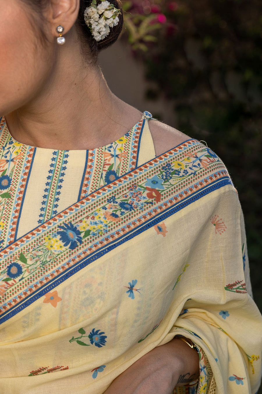 WOMEN'S PASTEL YELLOW - MULTI COLOR COTTON MOSS GARNET BLOUSE