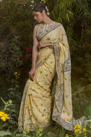 WOMEN'S PASTEL YELLOW - MULTI COLOR COTTON MOSS SERENITEE SAREE