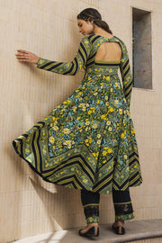 WOMEN'S BLACK - MULTICOLOR COTTON MOSS MIRAGE ANARKALI SET