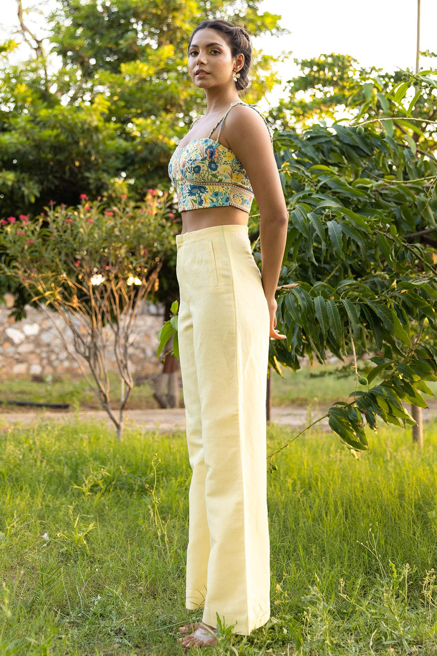 WOMEN'S PASTEL YELLOW COTTON LINEN DAIZI PANTS