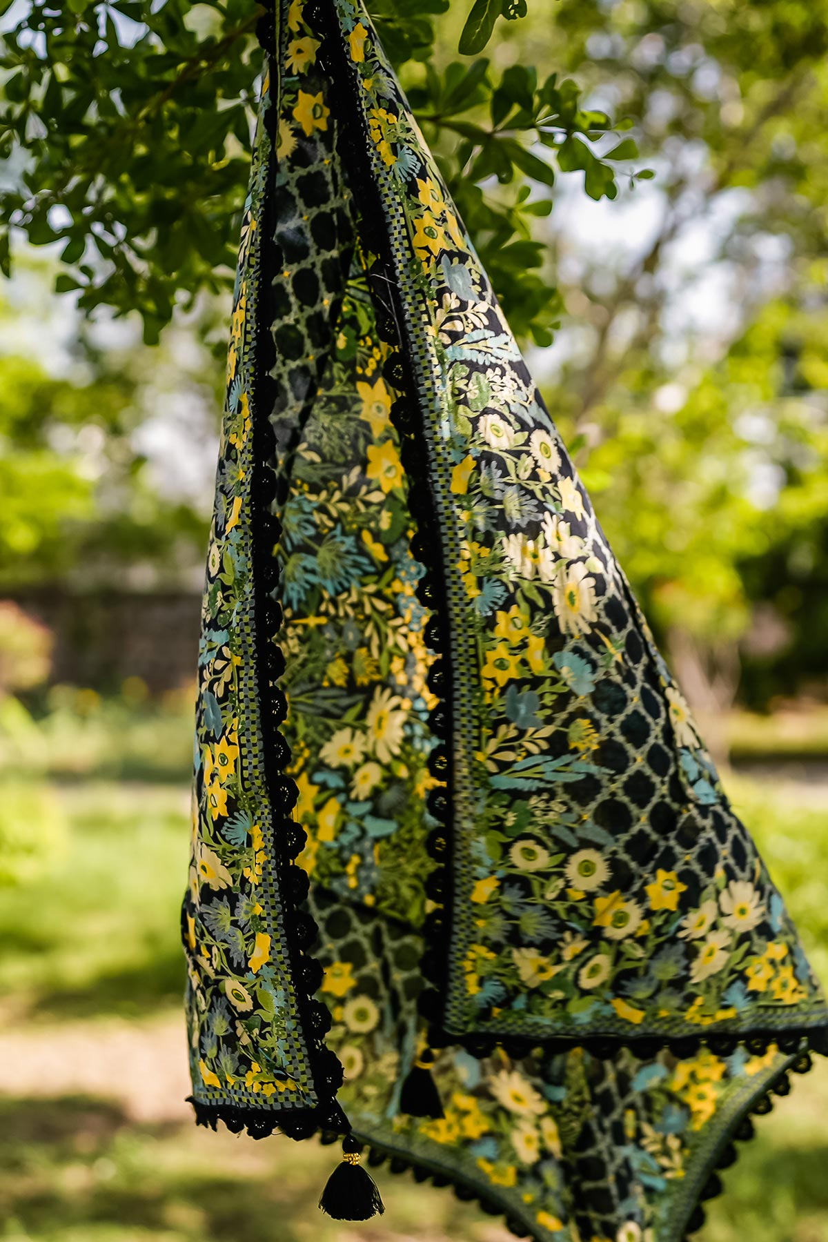 WOMEN'S BLACK - MULTICOLOR COTTON MOSS FREYA SCARF